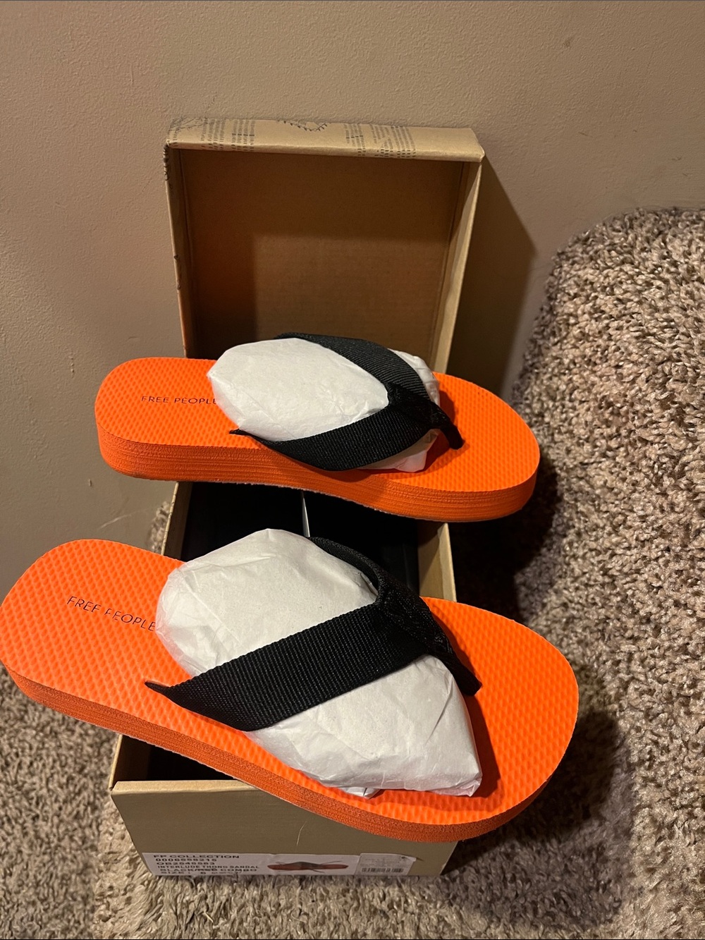 Free People Orange Foam Flip Flops with Black Straps